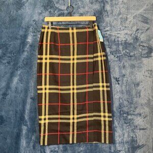 Vintage Jones New York 100% Wool Plaid Midi Skirt Full Wrap Around Womans 12 NWT